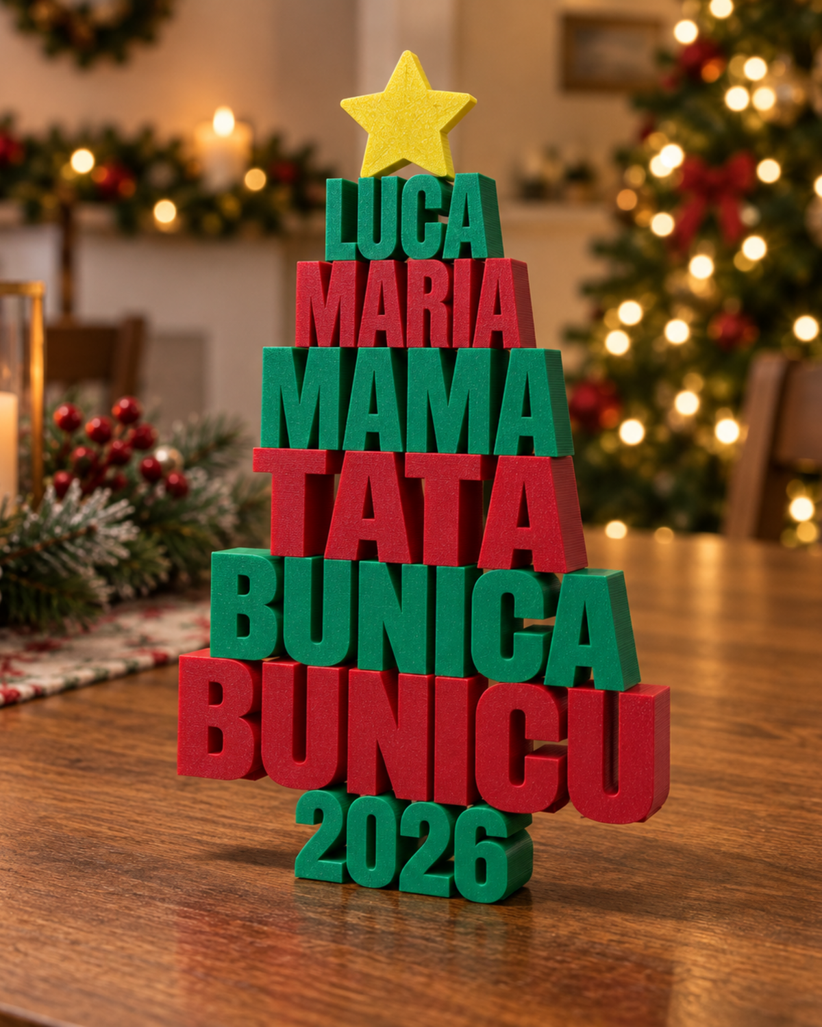 Brăduț de Crăciun personalizat cu numele celor dragi – imprimat 3D