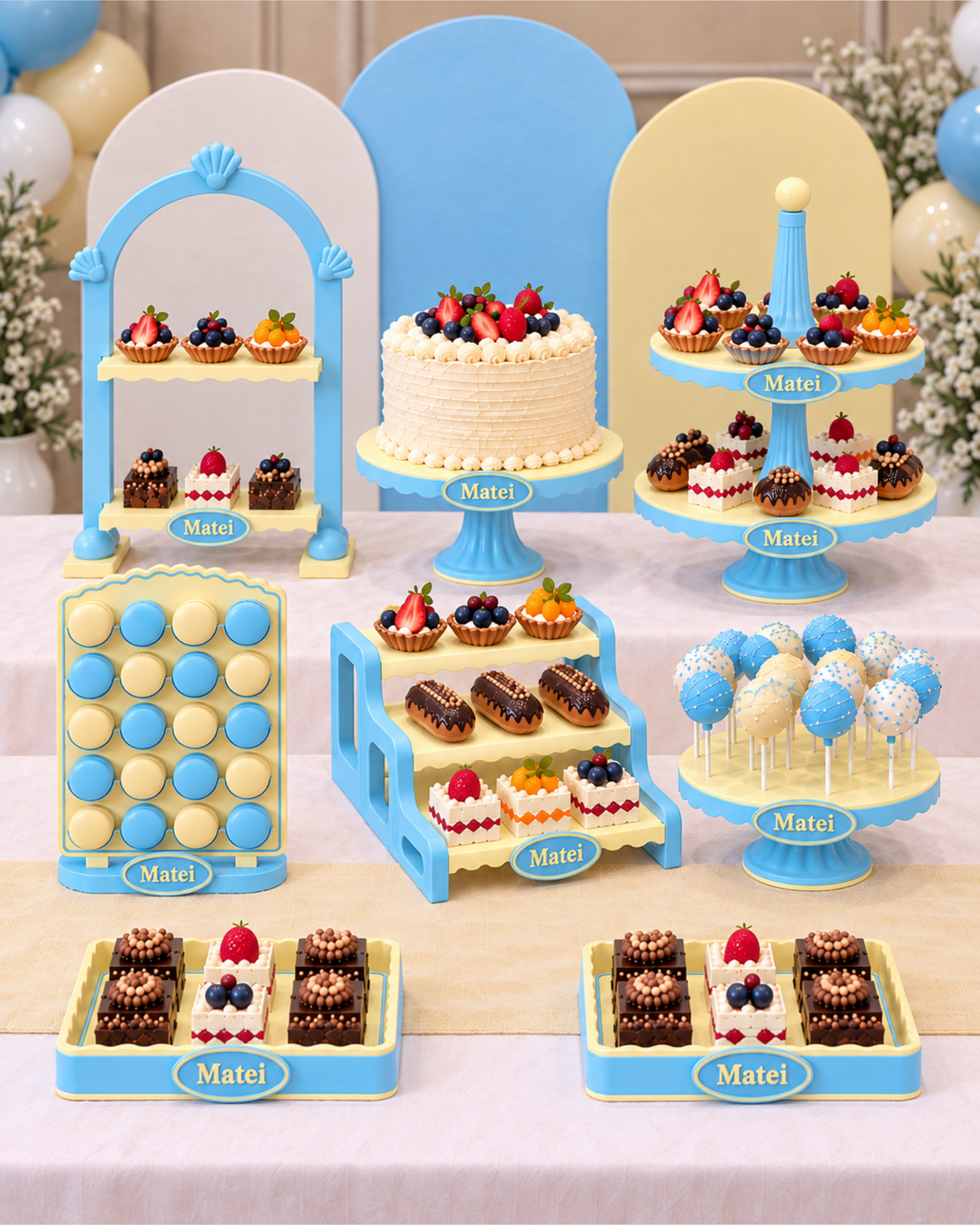 Set personalizat suporturi pentru prajituri. Ideal pentru candy-bar la botez si aniversare.