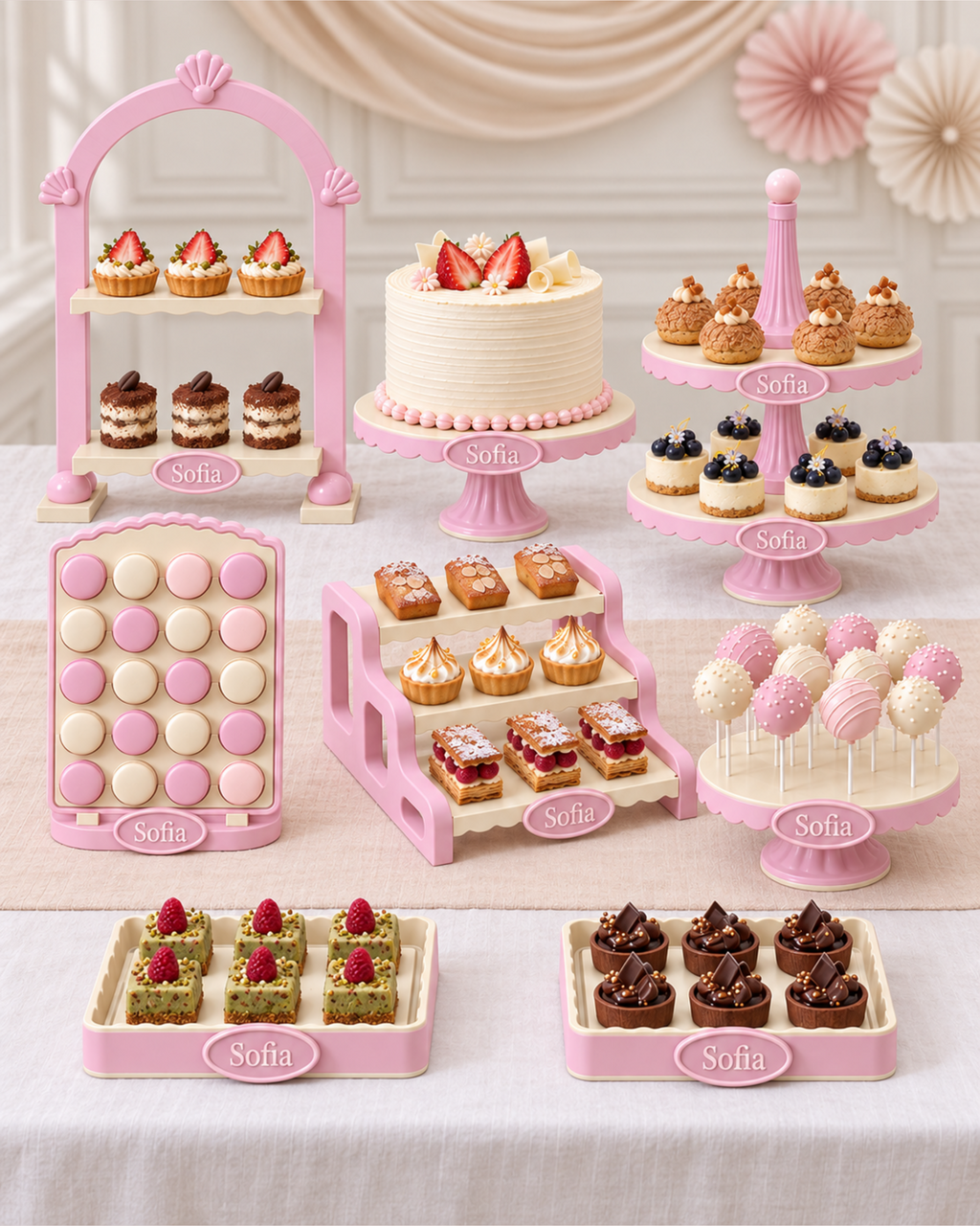 Set personalizat suporturi pentru prajituri. Ideal pentru candy-bar la botez si aniversare.