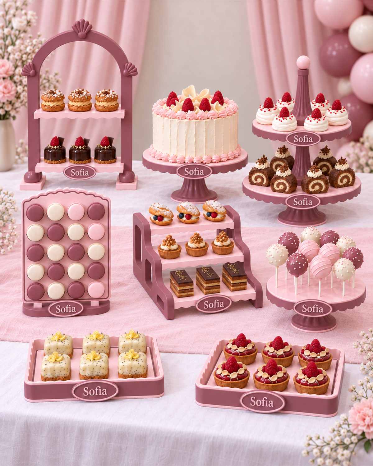 Set personalizat suporturi pentru prajituri. Ideal pentru candy-bar la botez si aniversare.