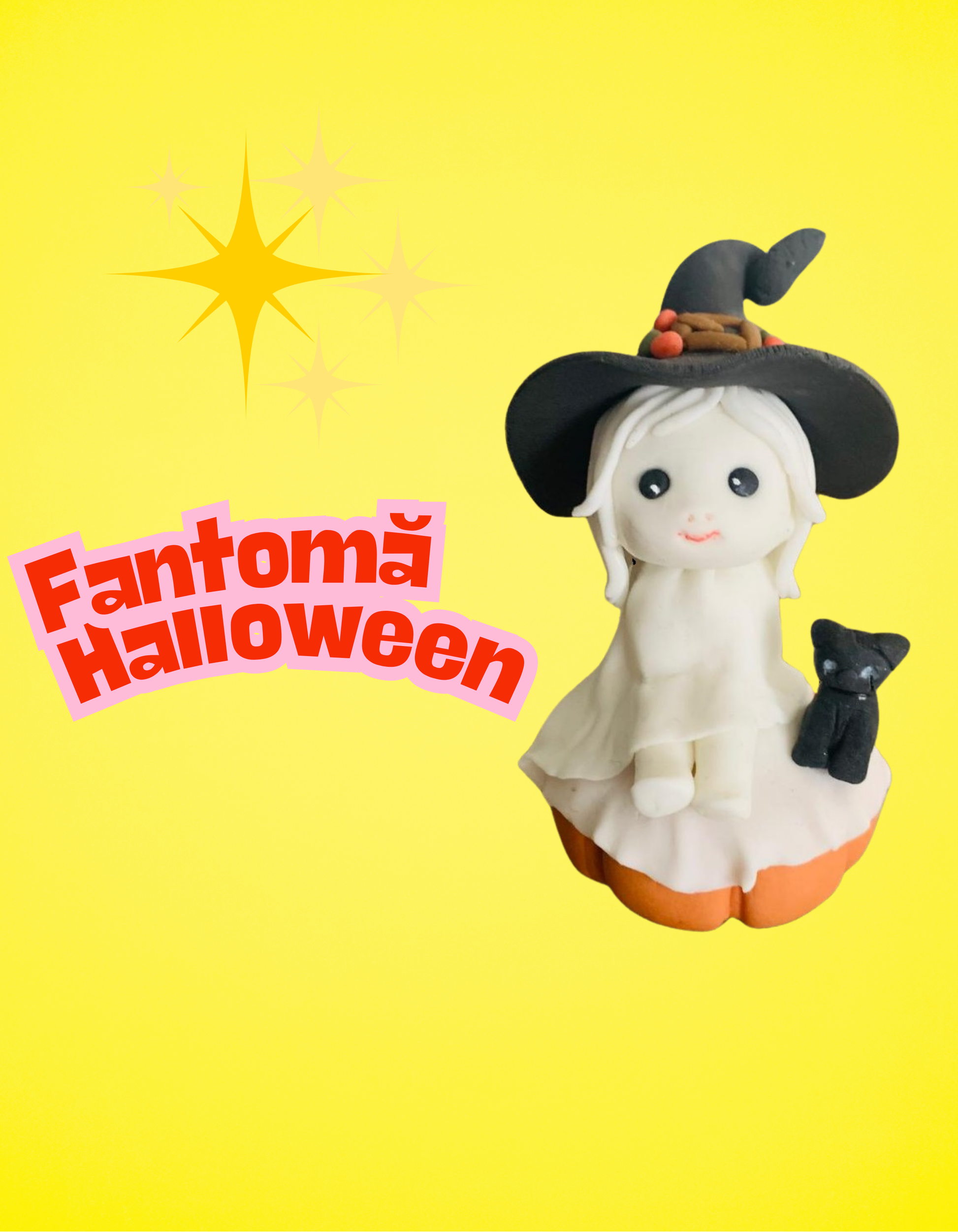 Figurină tort în formă de Baby Fantomă Halloween, realizată manual din pastă de zahăr