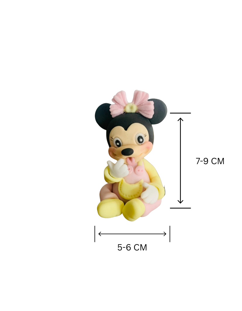 Figurină tort în formă de Baby Minnie Mouse, realizată manual din pastă de zahăr