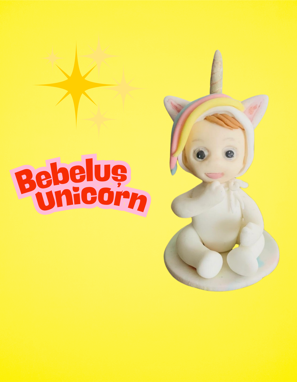 Figurină tort în formă de Bebeluș unicorn, realizată manual din pastă de zahăr