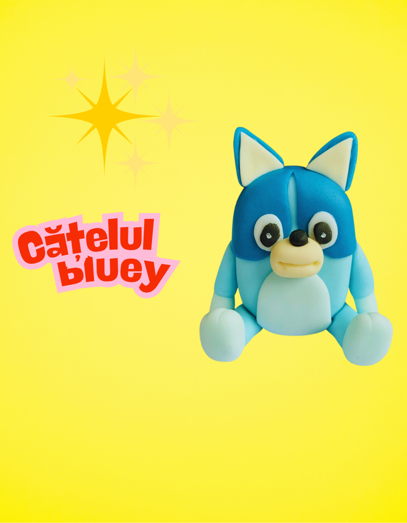 Figurină tort în formă de cățelul Bluey, realizată manual din pastă de zahăr