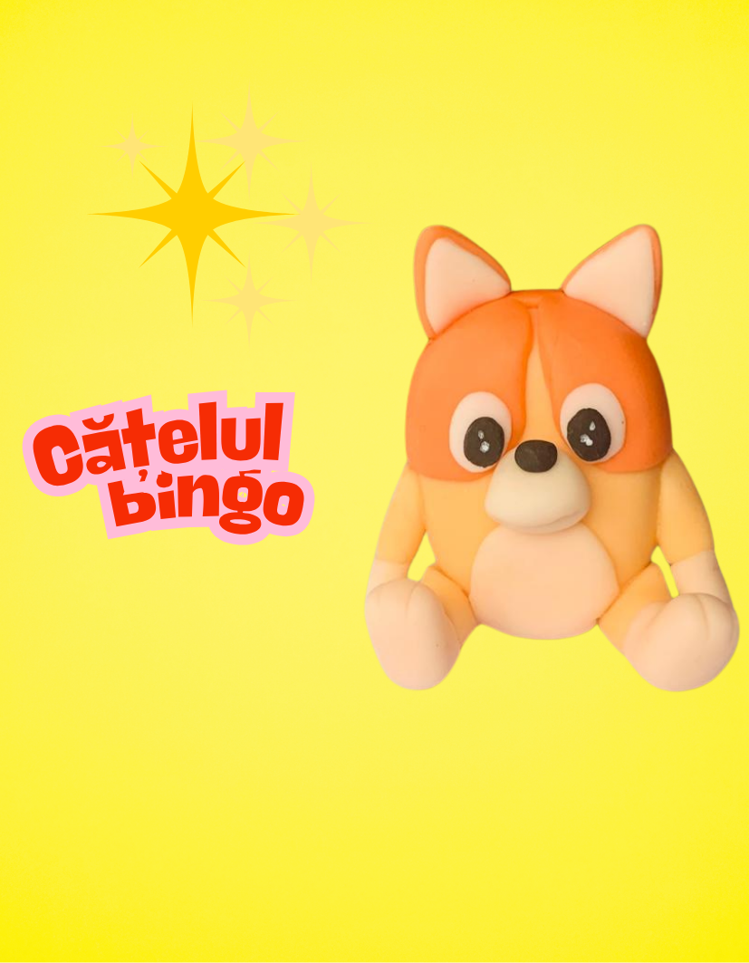 Figurină tort în formă de Catelul Bingo, realizată manual din pastă de zahăr