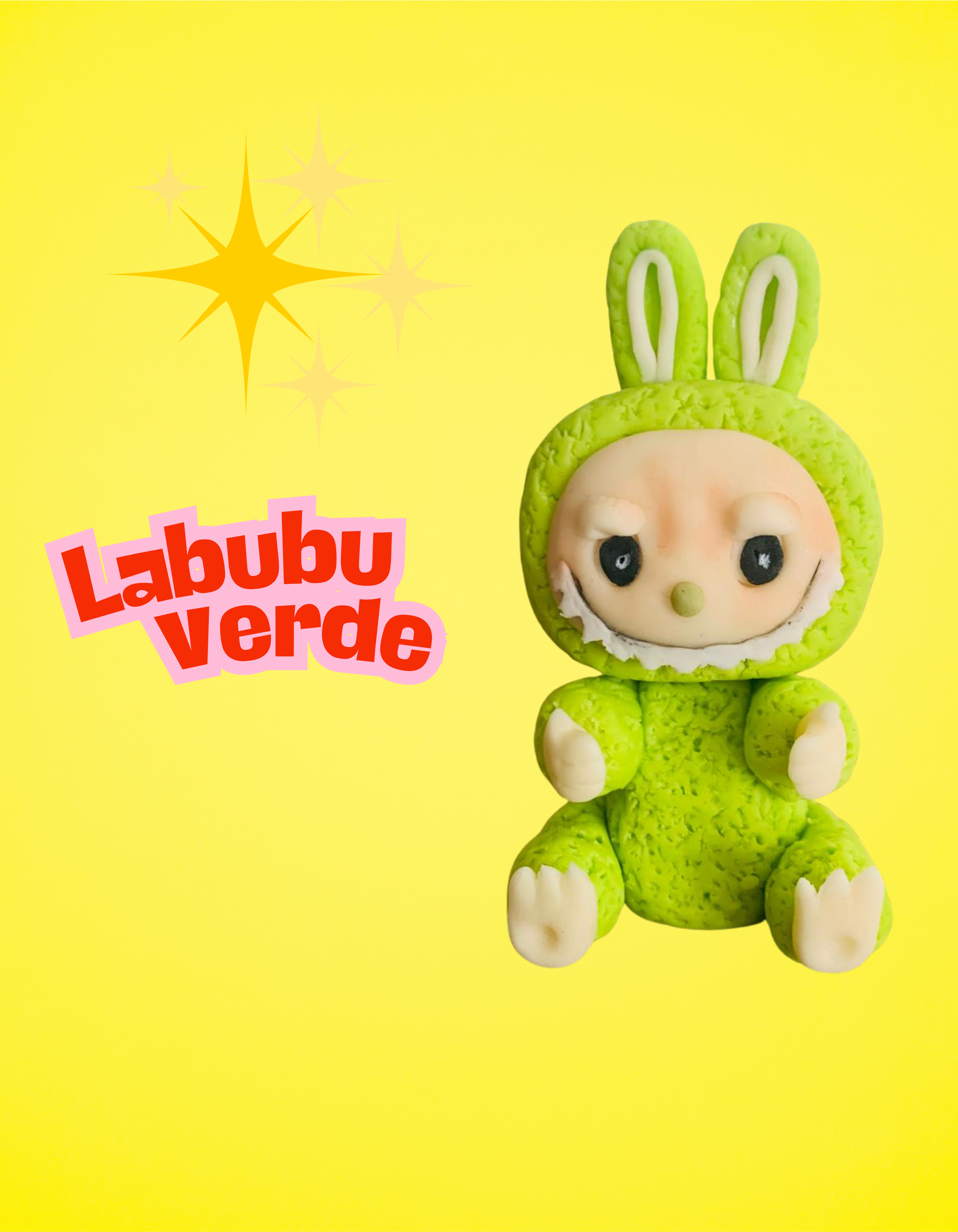 Figurină tort în formă de Labubu verde, realizată manual din pastă de zahăr
