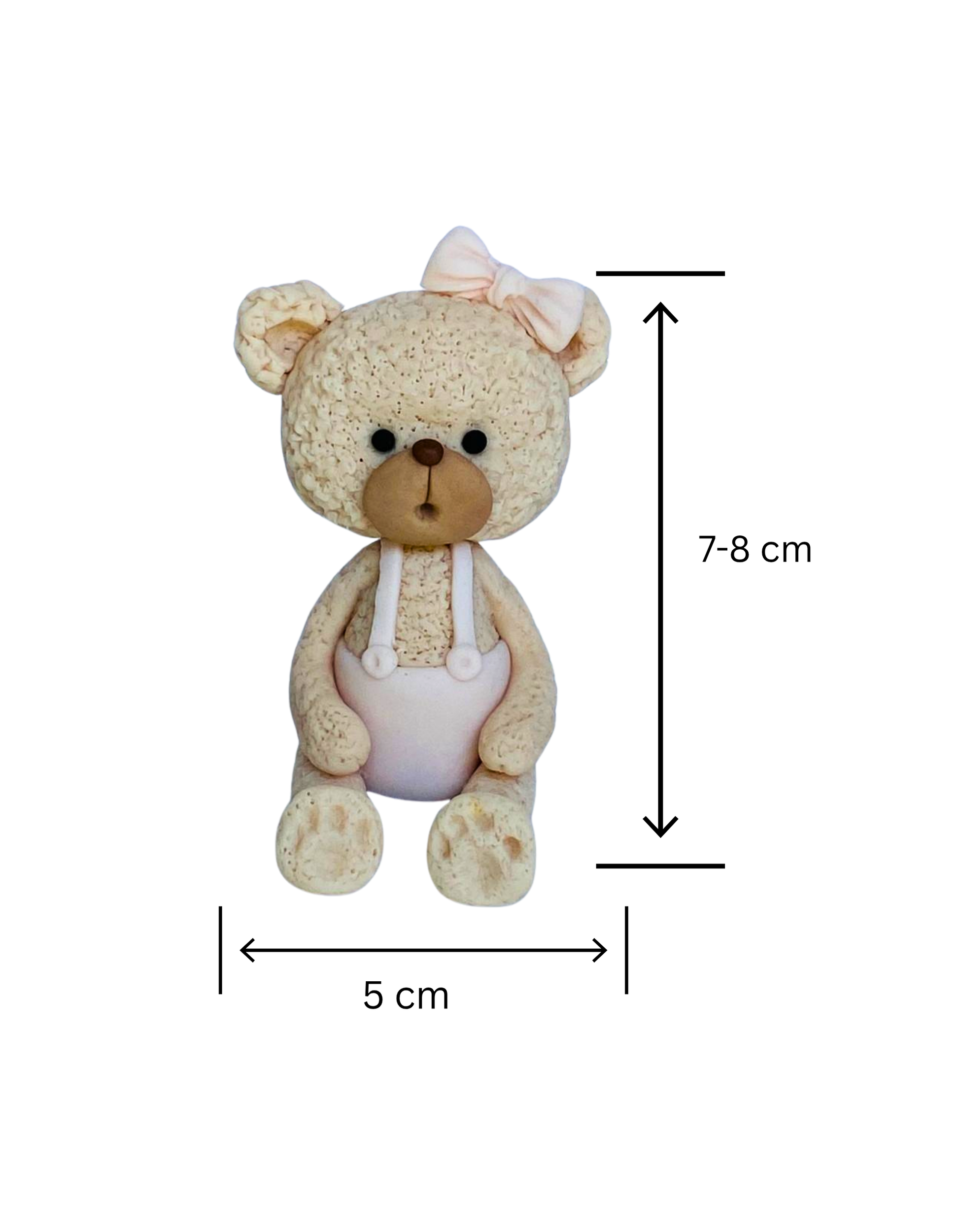 Figurina pentru tort din pasta de zahar in forma de Ursulet fetita cu funda roz . Topper tort