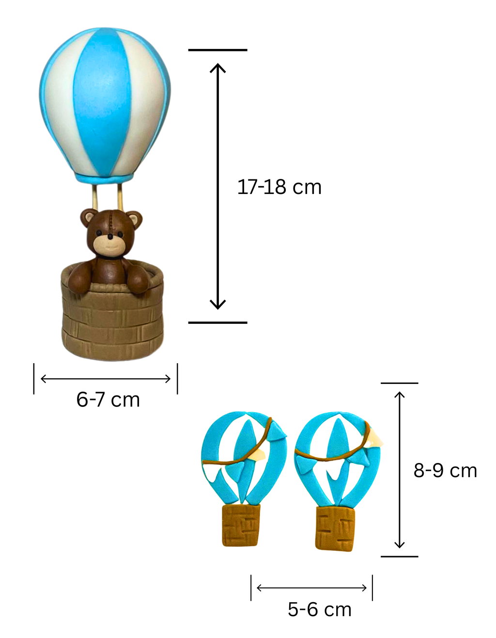 Figurina pentru tort din pasta de zahar in forma de ursulet in balon