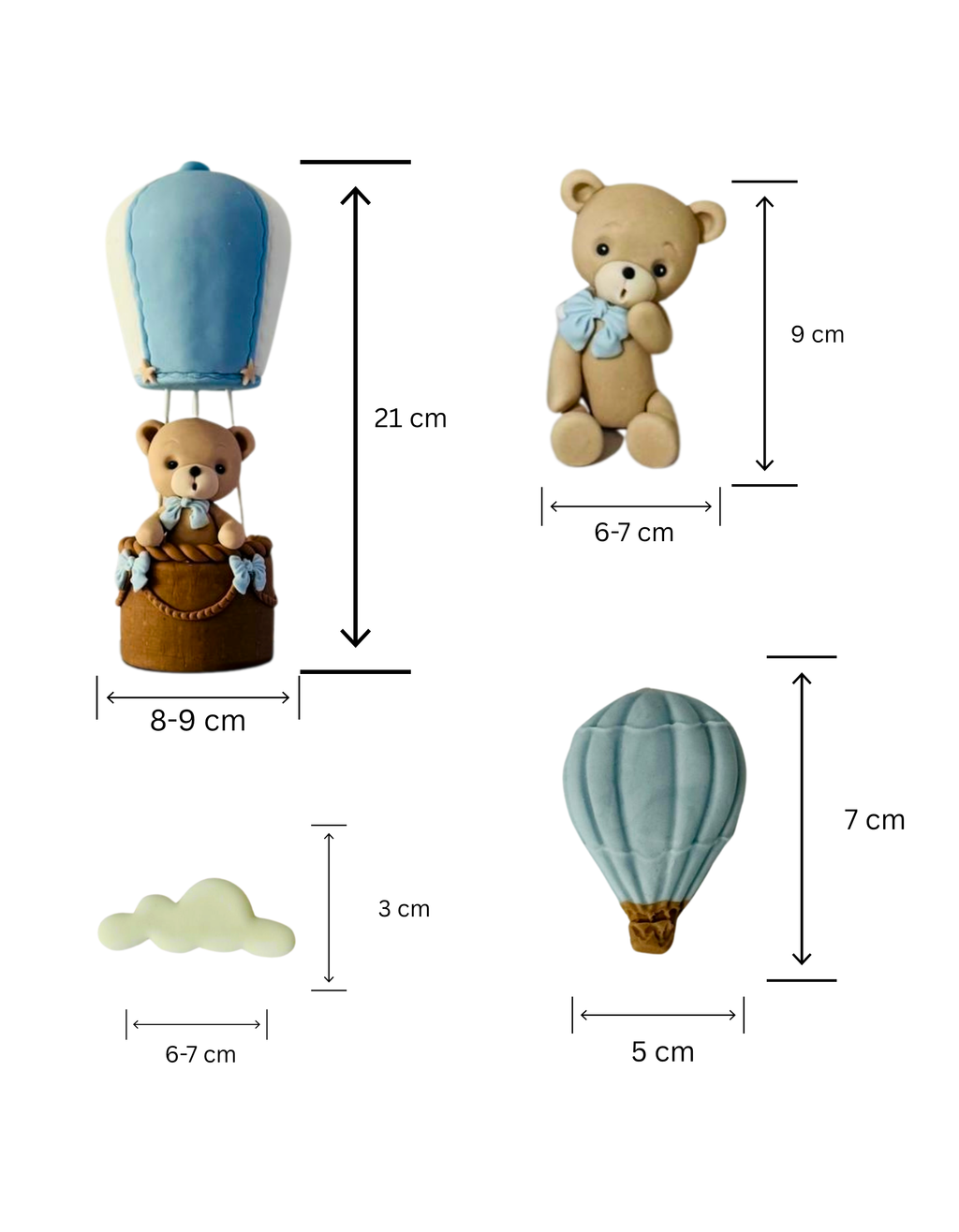 Set de figurine pentru tort in forma de 2 ursuleti in balon cu aer cald 