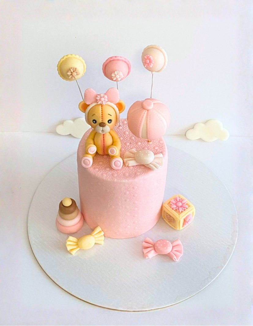 Set figurine pentru tort in forma de ursulet fetita roz