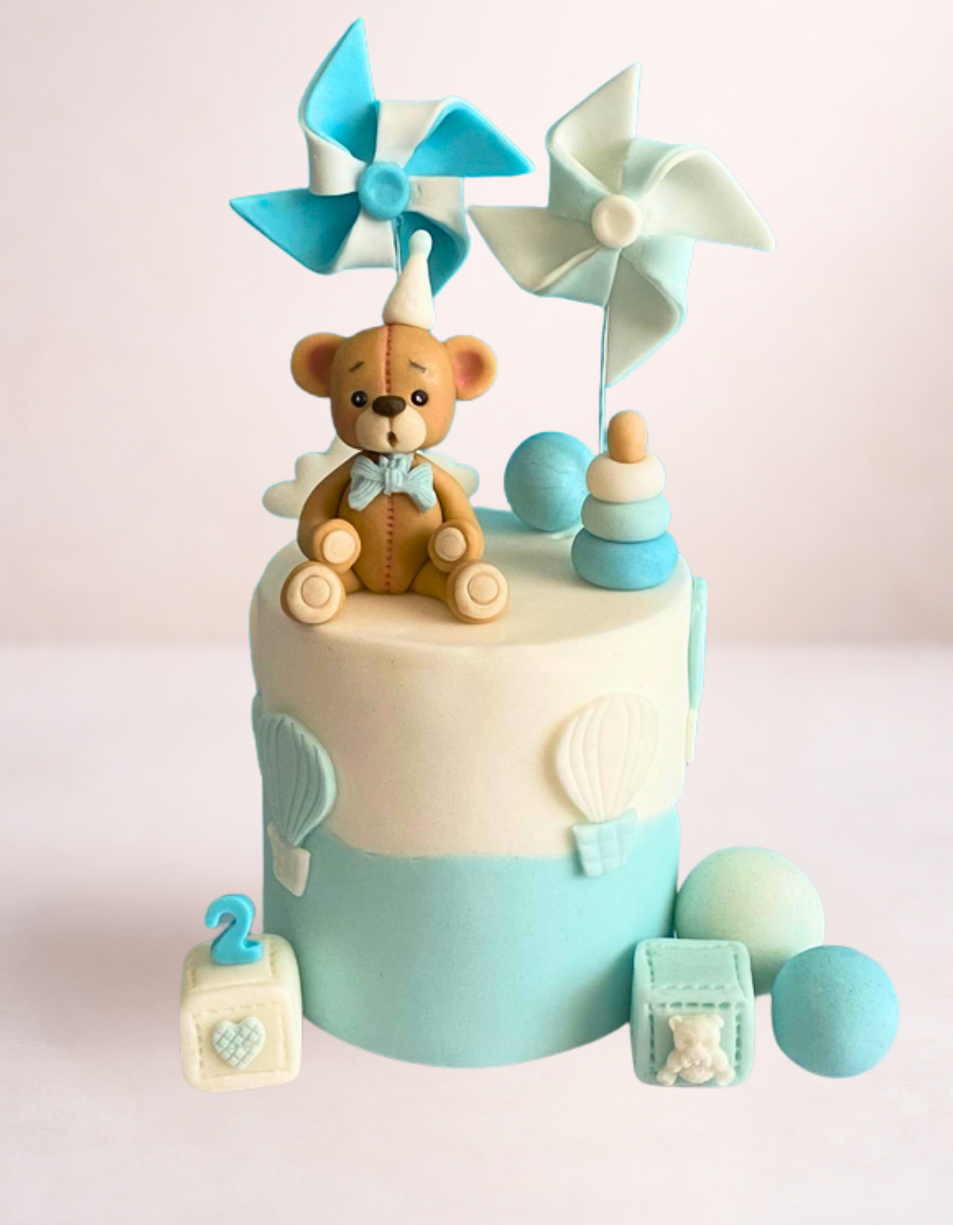 Set figurine pentru tort in forma de Ursulet baietel albastru