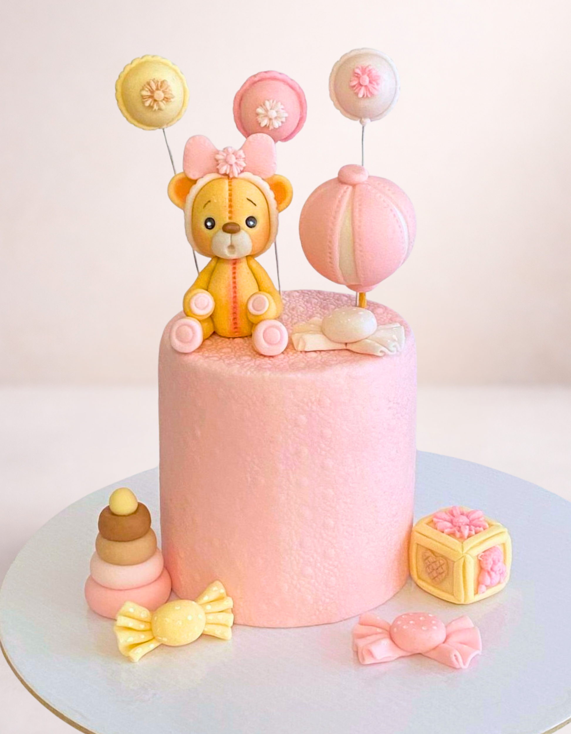 Set figurine pentru tort in forma de ursulet fetita roz