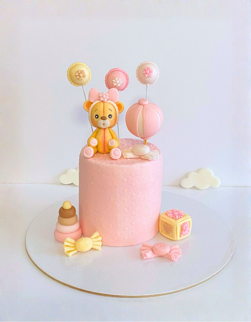 Set figurine pentru tort in forma de ursulet fetita roz